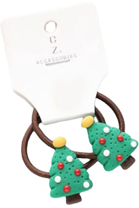 JONJUMP 2Pcs/Set Tree Christmas Hair Bands Cute Elk Hair Band Elastic Rubber Band Ropes for Girls Ponytail Holder Hair