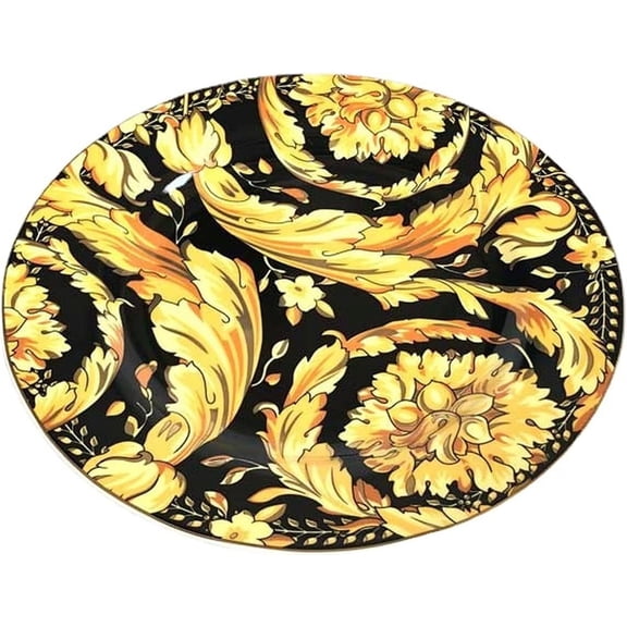 JONJUMP 8 Inch Plate Europe Yellow Flower Bone China Tea Cup Saucer Plate Kitchen Restaurant Table Utensils Birthday Wedding Gift