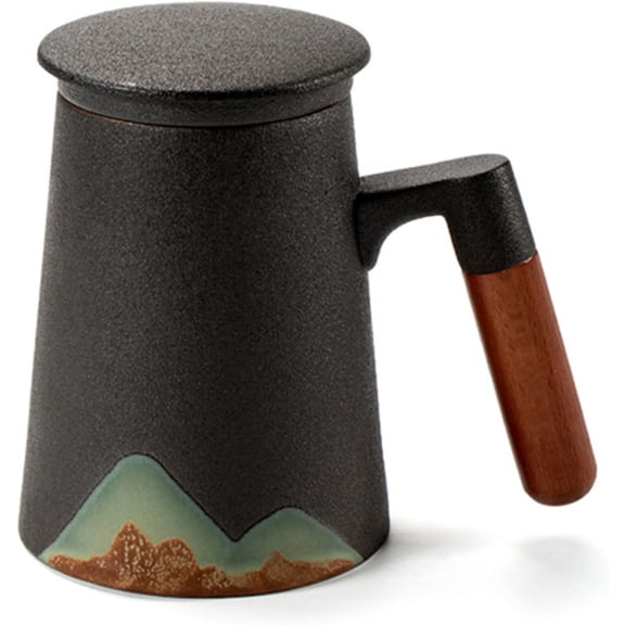 JONJUMP Black Mountain Design Ceramic Tea Mugs with Filter Ceramic Coffee Cup Chinese Tea Cup 400ml