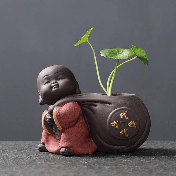 JONJUMP Ceramic Tea Pet Ornaments Small Buddha Statue Monk Figurine Desktop Flower Pot Hydroponic Plant Decoration Accessories
