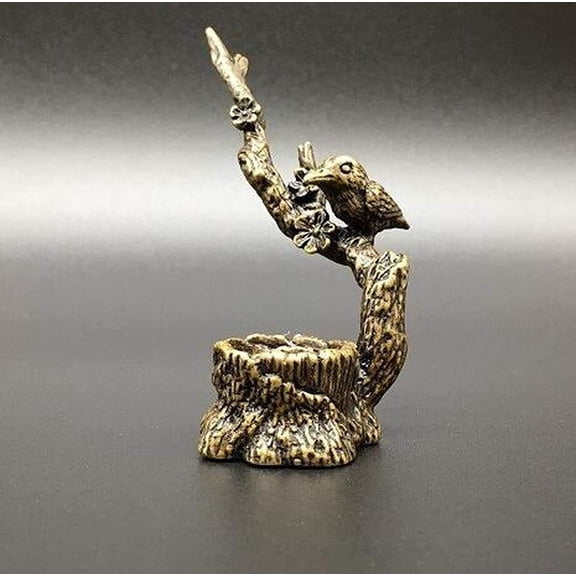 JONJUMP Chinese Brass Carved Magpie Plum Blossom Inverted Censer Small Statue Animal Statue Small Gift