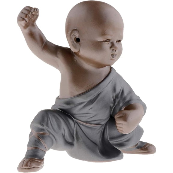 JONJUMP Kung Fu Monks Figurine Ceramic Little Buddha Statue Tea Pet Desk Shelf Decor Collectible Art for Home Tabletop