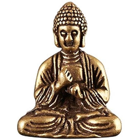 JONJUMP Mini Portable Vintage Brass Buddha Statue Pocket Sitting Buddha Figure Sculpture Home Office Desk Decorative Ornament