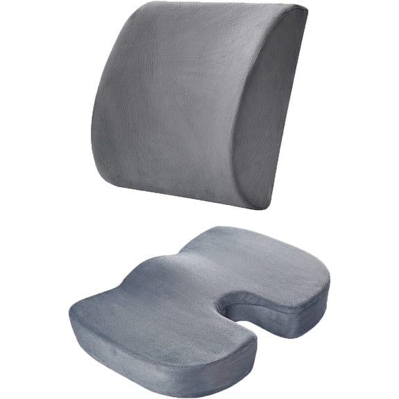 JONJUMP Plush Gray Set Seat Cushion Memory Foam Car Seat Cushion Set Slow Rebound Office Chair Waist Support Coccyx