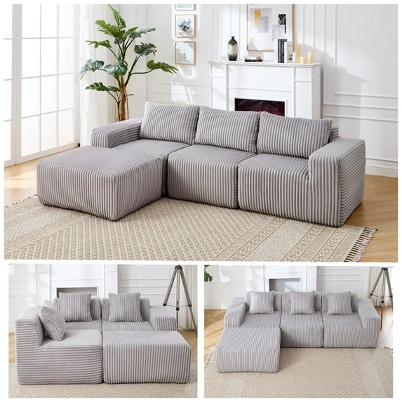 JONPONY 101" Modular Sectional Sofa, Cloud Sectional Couch with L-Shape Chaise,Upholstered Couches for Living Room,Bedroom ,No Assembly Required,Light Gray