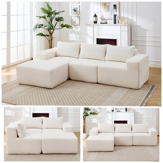 JONPONY 101" Modular Sectional Sofa, Cloud Sectional Couch with L-Shape Chaise,Upholstered Couches for Living Room,Bedroom ,No Assembly Required,Beige