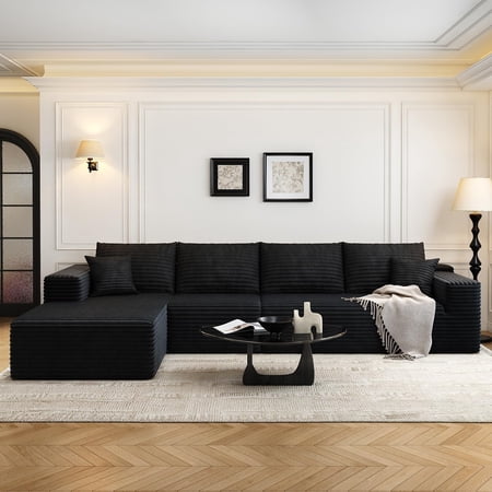 JONPONY Sponge Sectional Sofa Couch for Living Room,L Shaped Modern Lamb Modular High Density Sponge Floor Sofa,Upholstered Corner Cloud Couch,Green