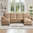 thumbnail image 1 of JONPONY 107.5" U Shaped Couch, 4 Seat Sectional with 4 Throw Pillows, Convertible Upholstery Symmetrical Sofá,High Dense Memory Foam with Double Chaise Lounge &Memory Foam for Living Room,Brown, 1 of 11