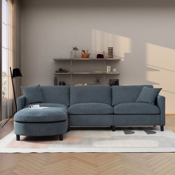JONPONY 107.87" Overesized Sectional Sofa Couch With 1 Ottoman,Seat Cushion and Back Cushion Removable,Grey