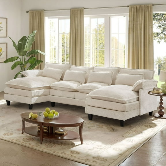 JONPONY 109.45" Modular Sectional Sofa,Boucle Couch Set,U-Shaped Sleeper Sofa for Living Room,Beige