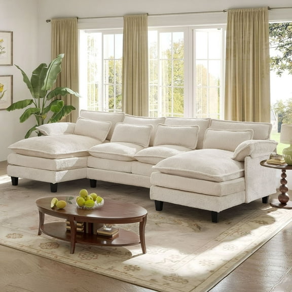 JONPONY 109.45" Modular Sectional Sofa,Boucle Couch Set,U-Shaped Sleeper Sofa for Living Room,Beige