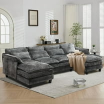JONPONY 109.45" Modular Sectional Sofa with Double Cushion Sleeper Chaise,Modern Oversized Comfy Bouble Couch with Waist Pillows for Living Room,Grey
