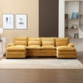thumbnail image 1 of JONPONY 110.63" U Shaped Couch, 4 Seat Sectional with 4 Throw Pillows, Convertible Upholstery Symmetrical Sofá,High Dense Memory Foam with Double Chaise Lounge &Memory Foam for Living Room, Yellow, 1 of 21