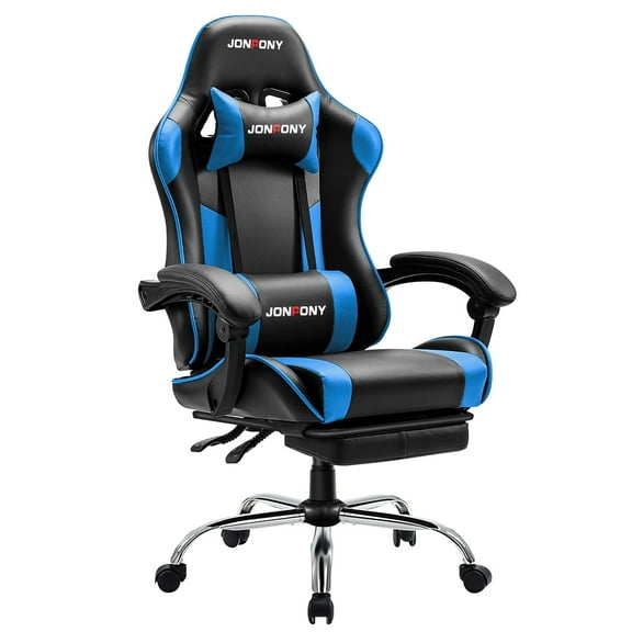 JONPONY Big and Tall Gaming Chair, Ergonomic Design, Gamer Chair PU Leather with Footrest and Lumbar Support, High Back Office Chair Support 8 Hours Long Sitting, Computer Chair,Black Blue