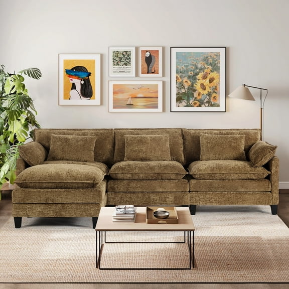 JONPONY 111" Cloud Couch,L Shaped Modular Sectional Sofa with Movable Ottoman,3 Oversized Seats Sleeper Couches for Living Room,Chenille