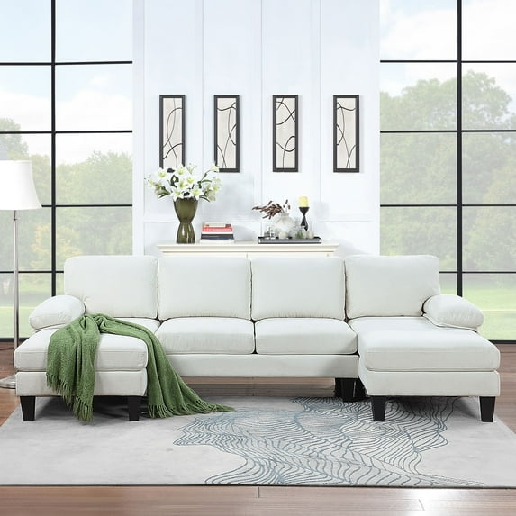 JONPONY 112*56" Granular Velvet Sofa,U-Shaped Couch with Oversized Seat,6-Seat Sofa Bed with Double Chaise,Comfortable and spacious indoor furniture for Living Room,Beige