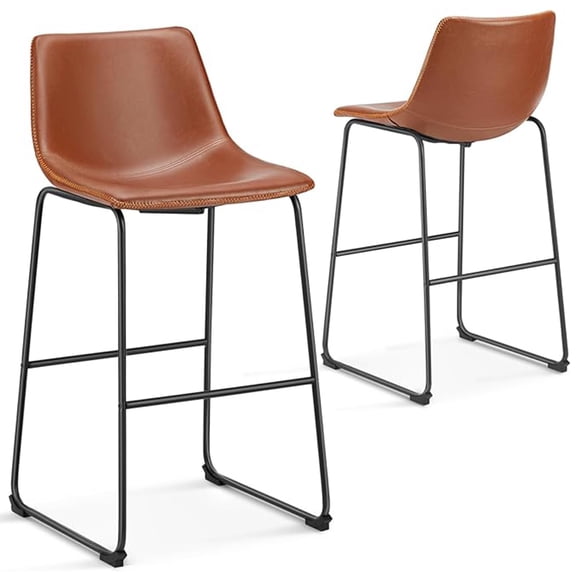 JONPONY 30"Bar Stools Set of 2, Faux Leather Industrial Counter Height Barstools with Back and Footrest, Modern Armless Bar Height Stool Chairs for Kitchen Island,Brown
