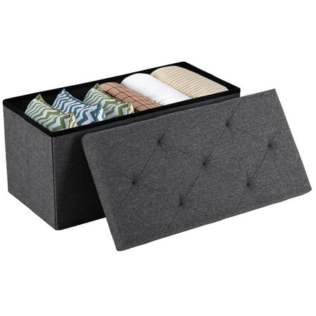 JONPONY 30" Folding Storage Ottoman Bench, Linen Fabric, Footrest, End of Bed Storage, 600 lb Load, with Divider for Living Room, Bedroom, Entryway, Gray