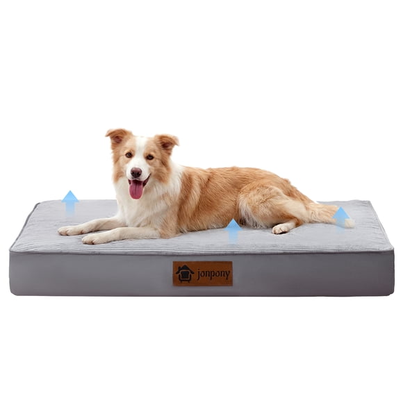 JONPONY 35 Inch Orthopedic Dog Bed for Large Dogs, Removable Washable Cover, Non Slip Bottom Waterproof Liner, Egg Crate Foam Pet Bed Mat for Crates, Gray