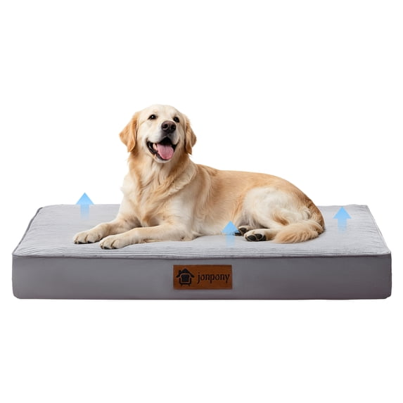 JONPONY 41 Inch Orthopedic Dog Bed for Large Jumbo Dogs, Waterproof & Washable Cover, 25D Egg Crate Foam, Non Slip Crate Pet Bed Mat, Gray