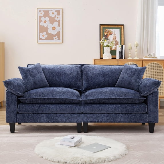 JONPONY 83" Loveseat Sofa,Cloud Couch for Living Room,Comfy Love Seat with Double Cushion,2 Pillows,Removable Cover for Bedroom, Apartment and Office,Blue