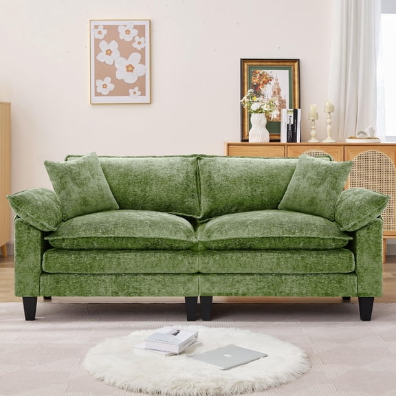 JONPONY 83" Loveseat Sofa,Cloud Couch for Living Room,Comfy Love Seat with Double Cushion,2 Pillows,Removable Cover for Bedroom, Apartment and Office,Green