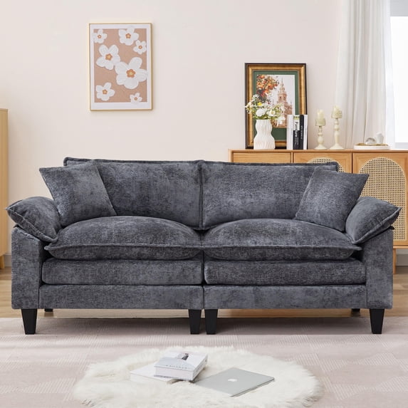 JONPONY 83" Loveseat Sofa,Cloud Couch for Living Room,Comfy Love Seat with Double Cushion,2 Pillows,Removable Cover for Bedroom, Apartment and Office,Grey