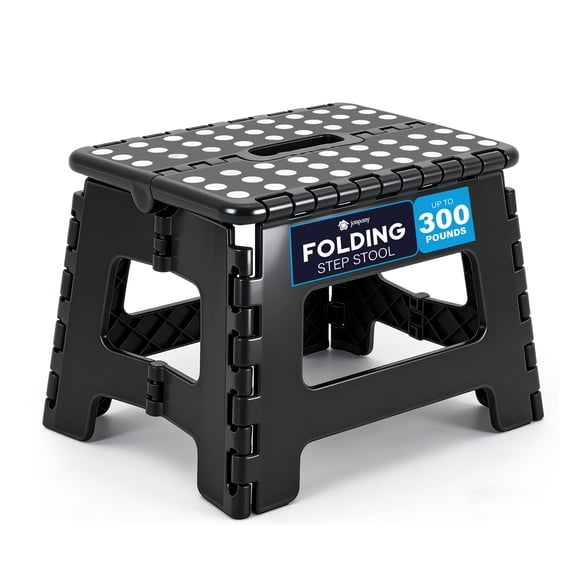 JONPONY 9" Folding Step Stool for Adults Holds Up to 300 lbs,Non-Slip Folding Stools with Portable Handle, Compact Plastic Foldable Step Stool for Bathroom,Bedroom, Kitchen,Black
