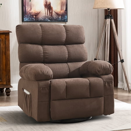 JONPONY Swivel Rocker Recliner Chair, Ergonomic Lounge Chair for Living Room,Small Spaces with Rocking Function,360° Swivel,Side Pocket,Brown