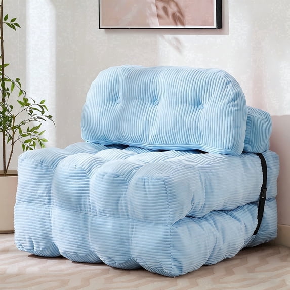 JONPONY Folding Sofa Bed, Convertible Sleeper Chair Couch with Pillow, Foldable Mattress Futon with Back Support, Portable Sleeper Chair Bed Comfort Floor Sofa for Living Room Bedroom, LightBlue
