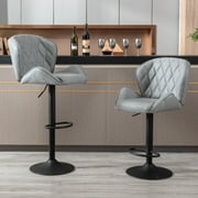 JONPONY Bar Stools Set of 2, Back and Armrest,PU Leather Elegant Modern Bar Chairs for Home and Kitchen Counter,Low Back,Light Grey