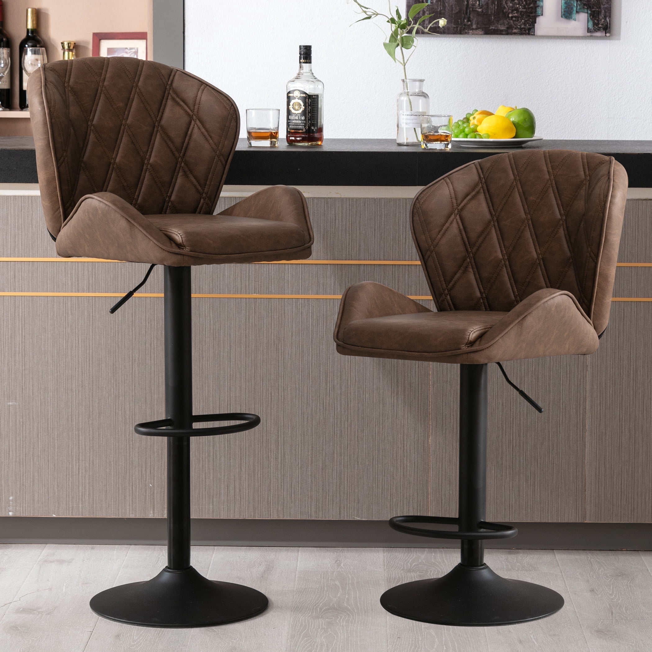 JONPONY Bar Stools Set of 2, Back and Armrest,Velvet Elegant Modern Bar Chairs for Home and Kitchen Counter,Low Back,Green