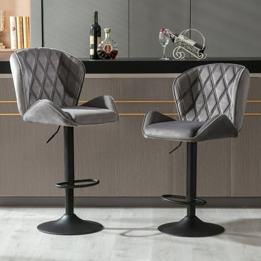 JONPONY Bar Stools Set of 2, Back and Armrest,Velvet Elegant Modern Bar Chairs for Home and Kitchen Counter,Low Back,Dark Gray