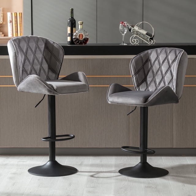 JONPONY Set of 2 Velvet Bar Stools with Backrest, Armrest, Low Back ...