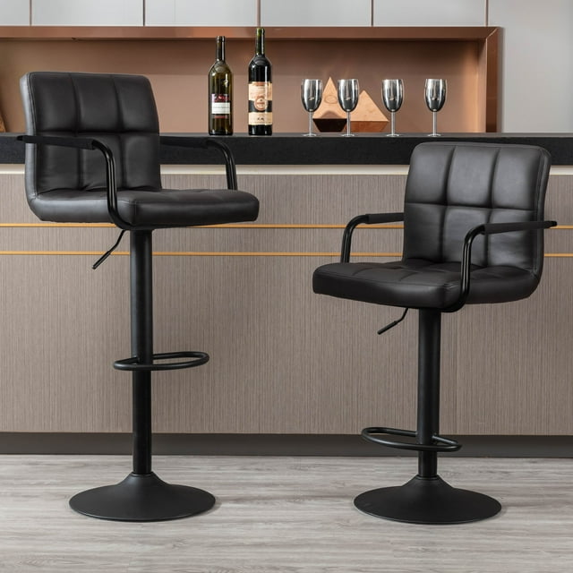 JONPONY Bar Stools Set of 2, Back and Armrest,Vintage Leather Modern ...