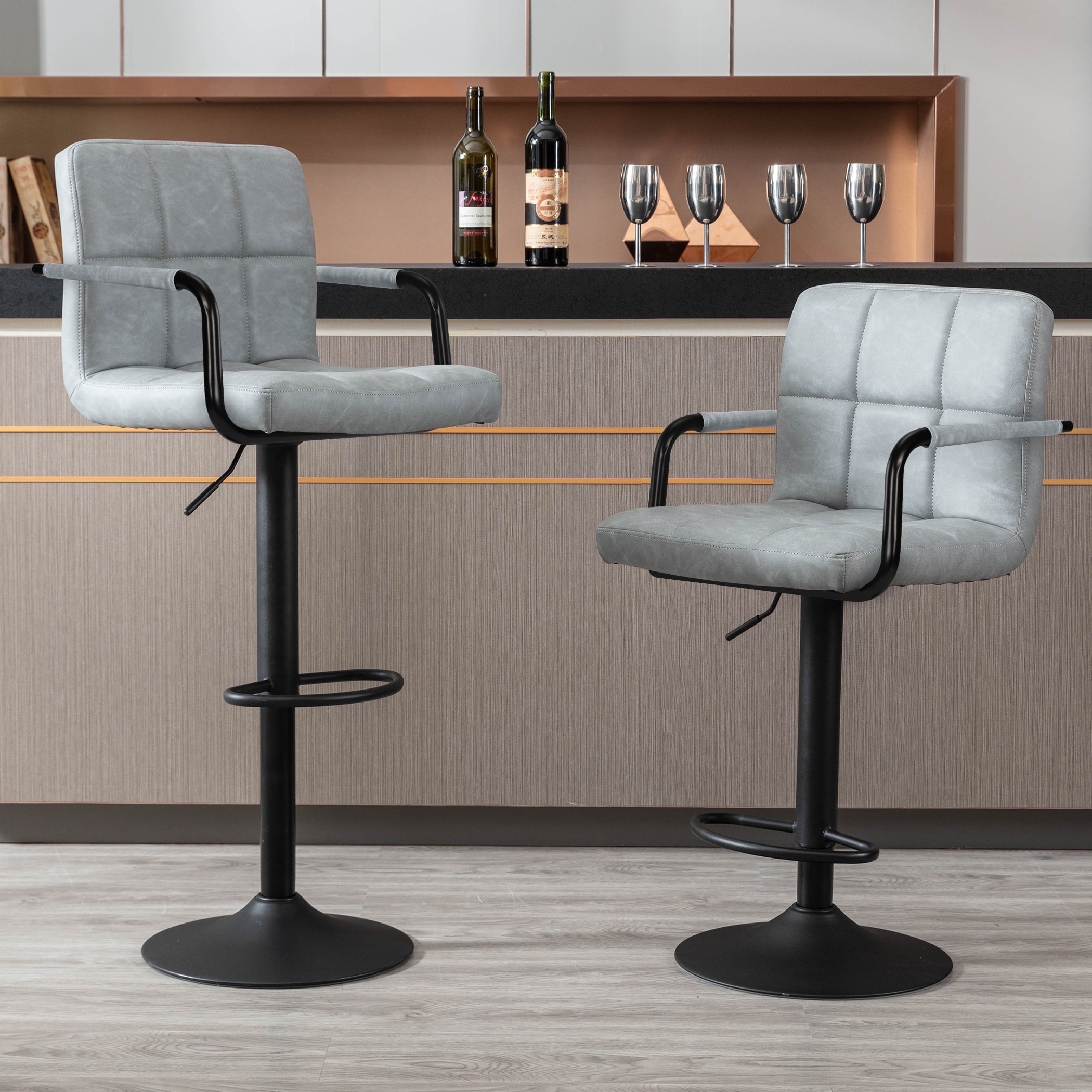 JONPONY Bar Stools Set of 2, Back and Armrest,Vintage Leather Modern ...