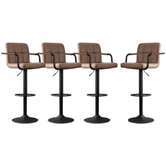 JONPONY Bar Stools Set of 4, Back and Armrest,Vintage Leather Modern Bar Chairs for Home and Kitchen Counter,Brown,Low Back