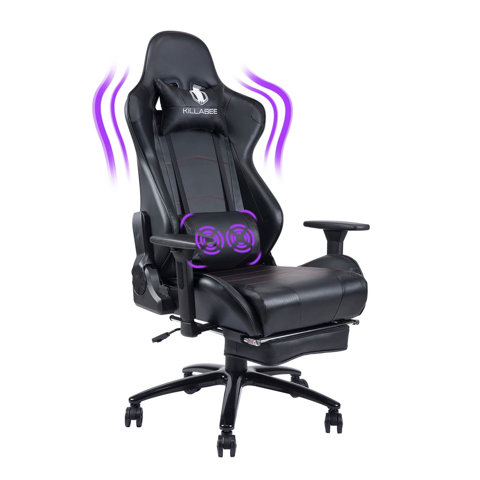 KBEST Big and Tall 350lb Massage Gaming Chair - Heavy Duty Metal Base,  Adjustable Back Angle and 3D Arms Large High-Back Leather & Fabric E-Sports