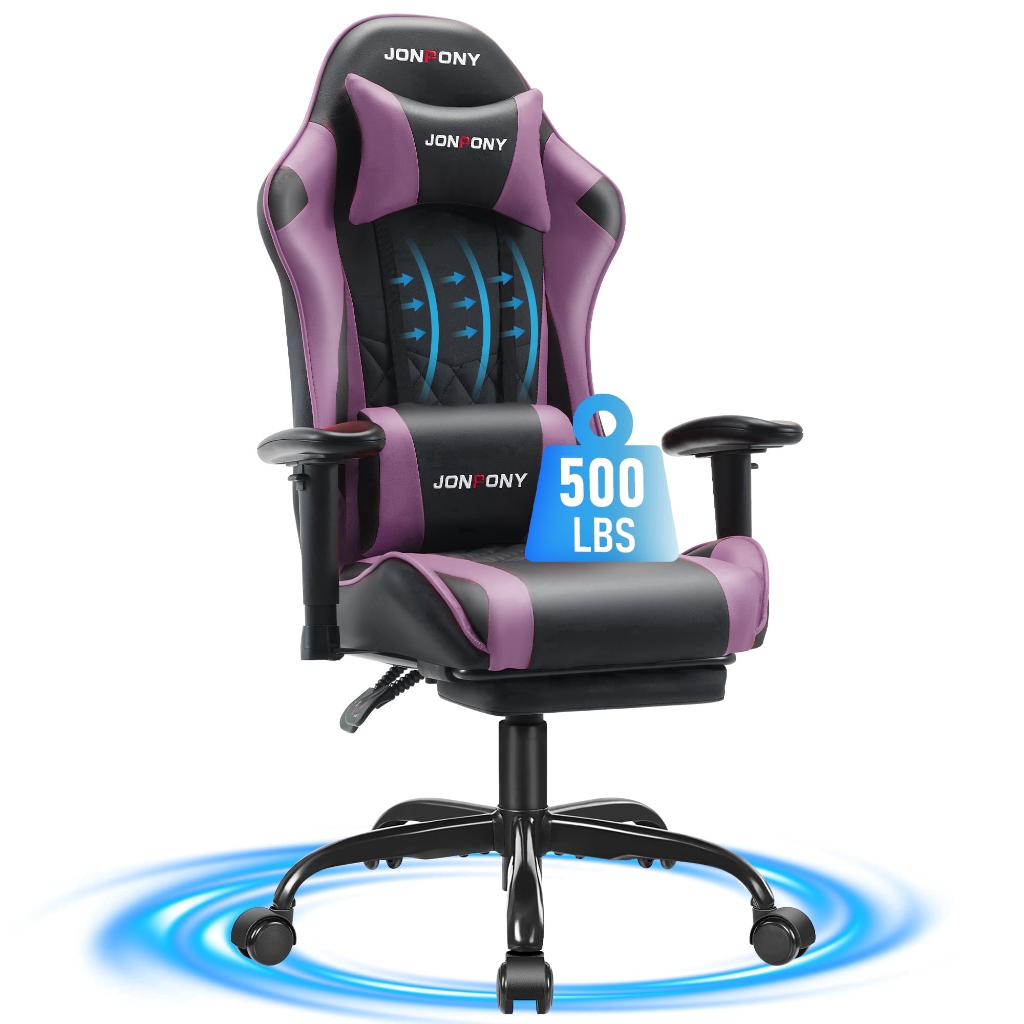 JONPONY Big and Tall 500LBS Gaming Chair, Ergonomic Design with 2D Armrests,PU Leather with Footrest and Lumbar Support, High Back Office Chair Support 8 Hours Long Sitting, Computer Chair,Purple