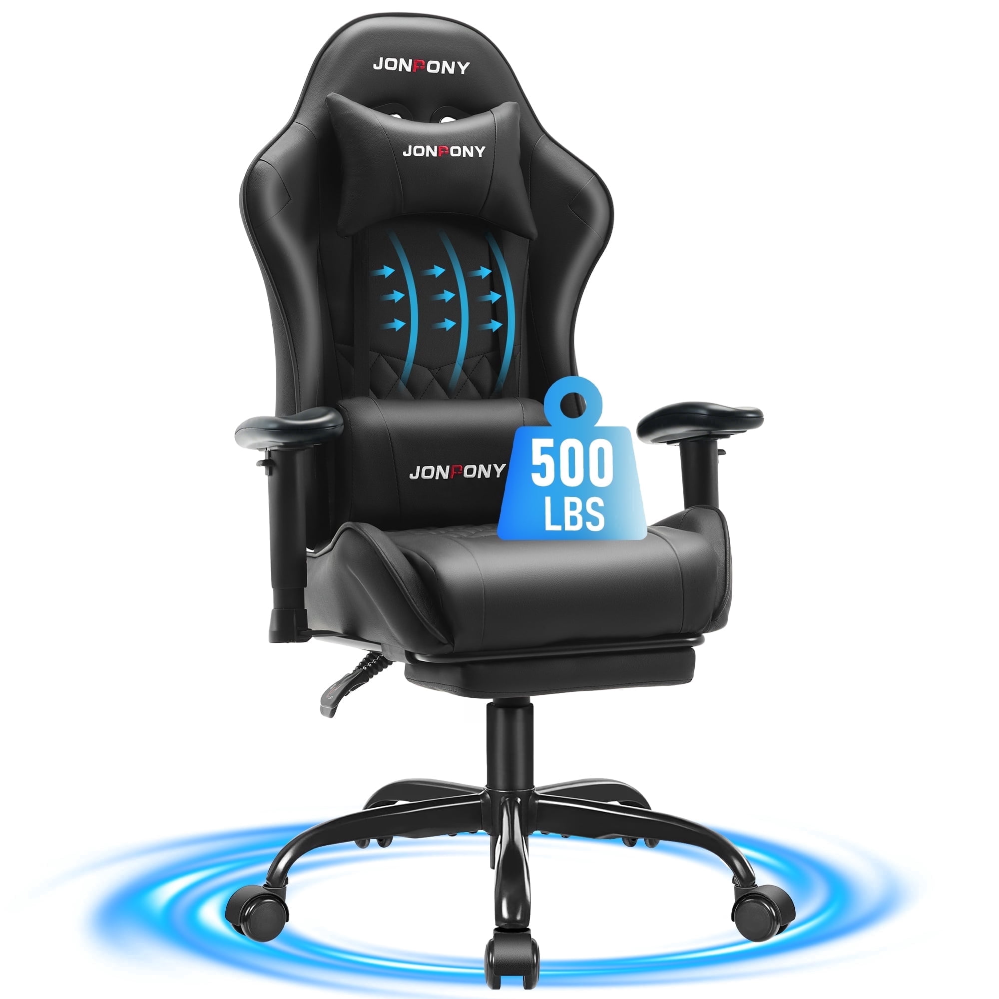 JONPONY Big and Tall 400LBS Gaming Chair, Ergonomic Design with 2D Armrests,PU Leather with Footrest and Lumbar Support, High Back Office Chair Support 8 Hours Long Sitting, Computer Chair,Black