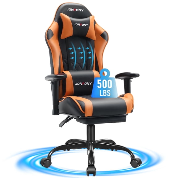 JONPONY Big and Tall 500LBS Gaming Chair, Ergonomic Design with 2D Armrests,PU Leather with Footrest and Lumbar Support, High Back Office Chair Support 8 Hours Long Sitting, Computer Chair,Orange