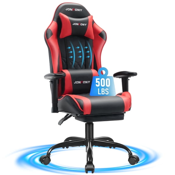 JONPONY Big and Tall 500LBS Gaming Chair, Ergonomic Design with 2D Armrests,PU Leather with Footrest and Lumbar Support, High Back Office Chair Support 8 Hours Long Sitting, Computer Chair,Red