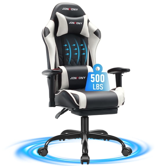 JONPONY Big and Tall 400LBS Gaming Chair, Ergonomic Design with 2D Armrests,PU Leather with Footrest and Lumbar Support, High Back Office Chair Support 8 Hours Long Sitting, Computer Chair,White