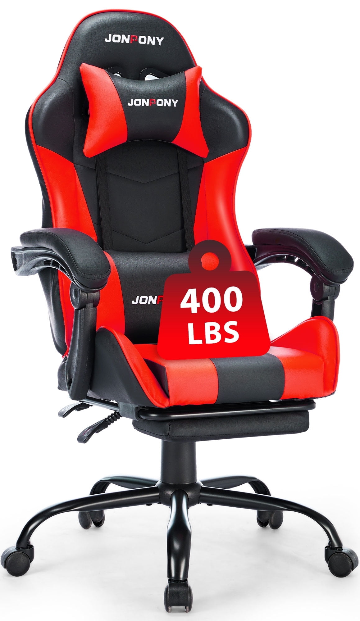 JONPONY Big and Tall 400LBS Gaming Chair, Ergonomic Design, Gamer Chair PU Leather with Footrest and Lumbar Support, High Back Office Chair Support 8 Hours Long Sitting, Computer Chair,Red