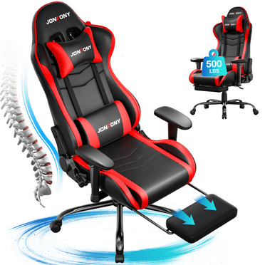 JONPONY Big and Tall 500LBS Gaming Chair, Ergonomic Design, Gamer Chair PU Leather with Footrest and Lumbar Support, High Back Office Chair Support 8 Hours Long Sitting, Computer Chair,Red