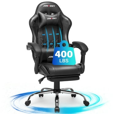 JONPONY Big and Tall 400LBS Gaming Chair, Ergonomic Design, Gamer Chair PU Leather with Footrest and Lumbar Support, High Back Office Chair Support 8 Hours Long Sitting, Computer Chair,Black