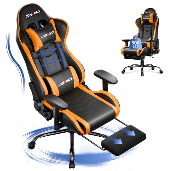 JONPONY Big and Tall 500LBS Gaming Chair, Ergonomic Design, Gamer Chair PU Leather with Footrest and Lumbar Support, High Back Office Chair Support 8 Hours Long Sitting, Computer Chair,Orange