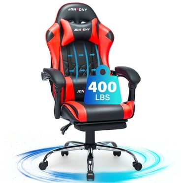 JONPONY Big and Tall 400LBS Gaming Chair, Ergonomic Design, Gamer Chair PU Leather with Footrest and Lumbar Support, High Back Office Chair Support 8 Hours Long Sitting, Computer Chair,Red