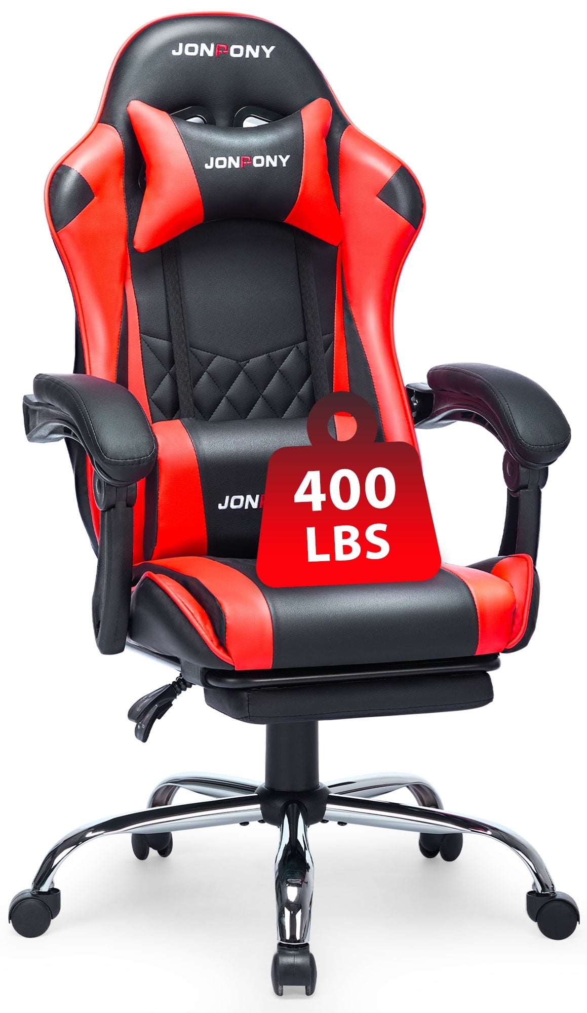 JONPONY Big and Tall 400LBS Gaming Chair, Ergonomic Design, Gamer Chair PU Leather with Footrest and Lumbar Support, High Back Office Chair Support 8 Hours Long Sitting, Computer Chair,Red