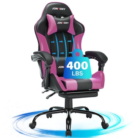 JONPONY Big and Tall 400LBS Gaming Chair, Ergonomic Design, Gamer Chair PU Leather with Footrest and Lumbar Support, High Back Office Chair Support 8 Hours Long Sitting, Computer Chair,Purple